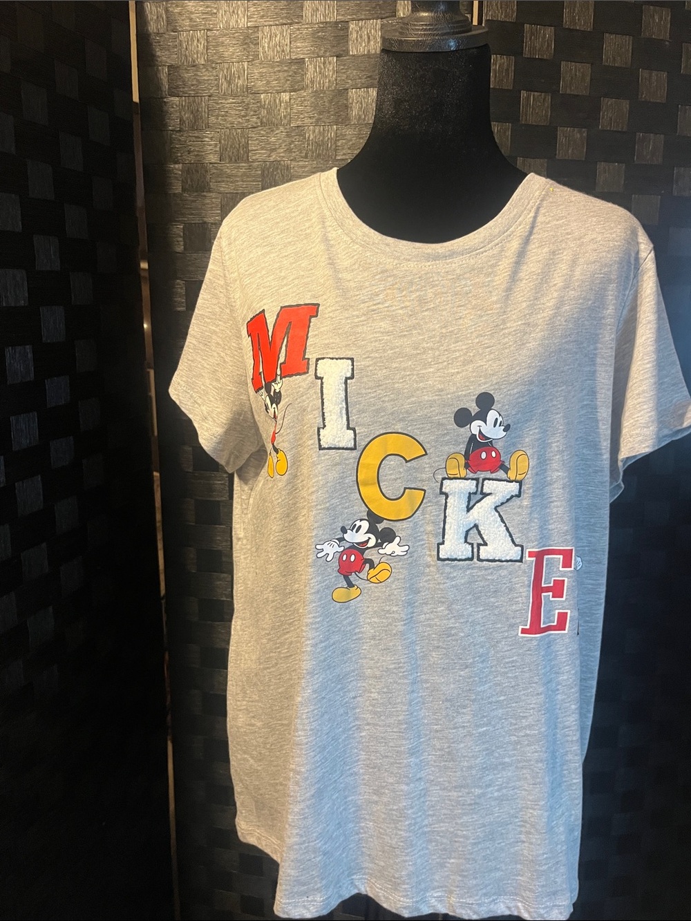 Disney Gray Mickey Short-Sleeve Tee with Colorful Lettering